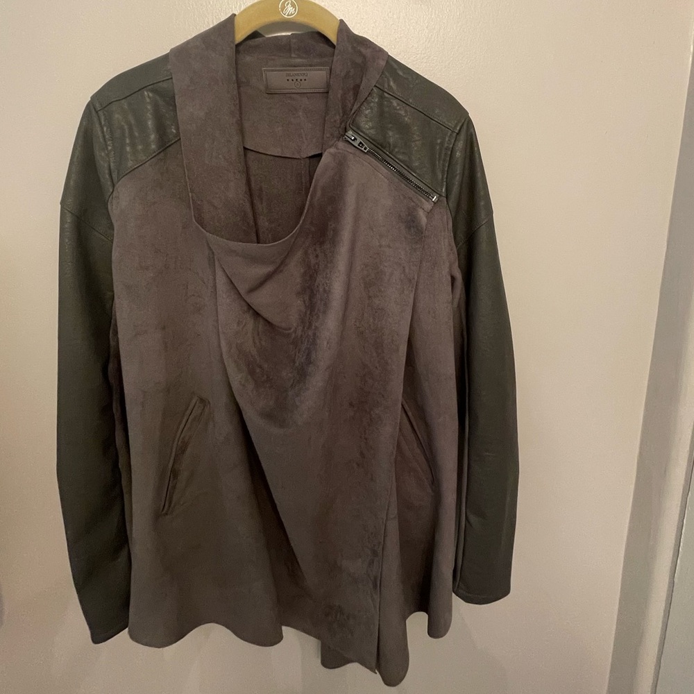 BlankNYC gray faux suede and leather jacket size small